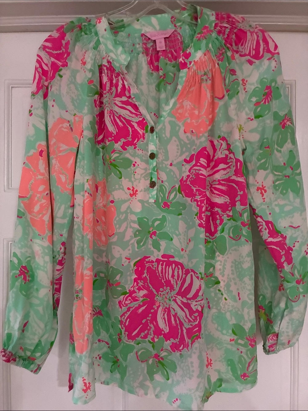 Lilly Pulitzer Elsa silk blouse top poolside blue beach walk. Sz S